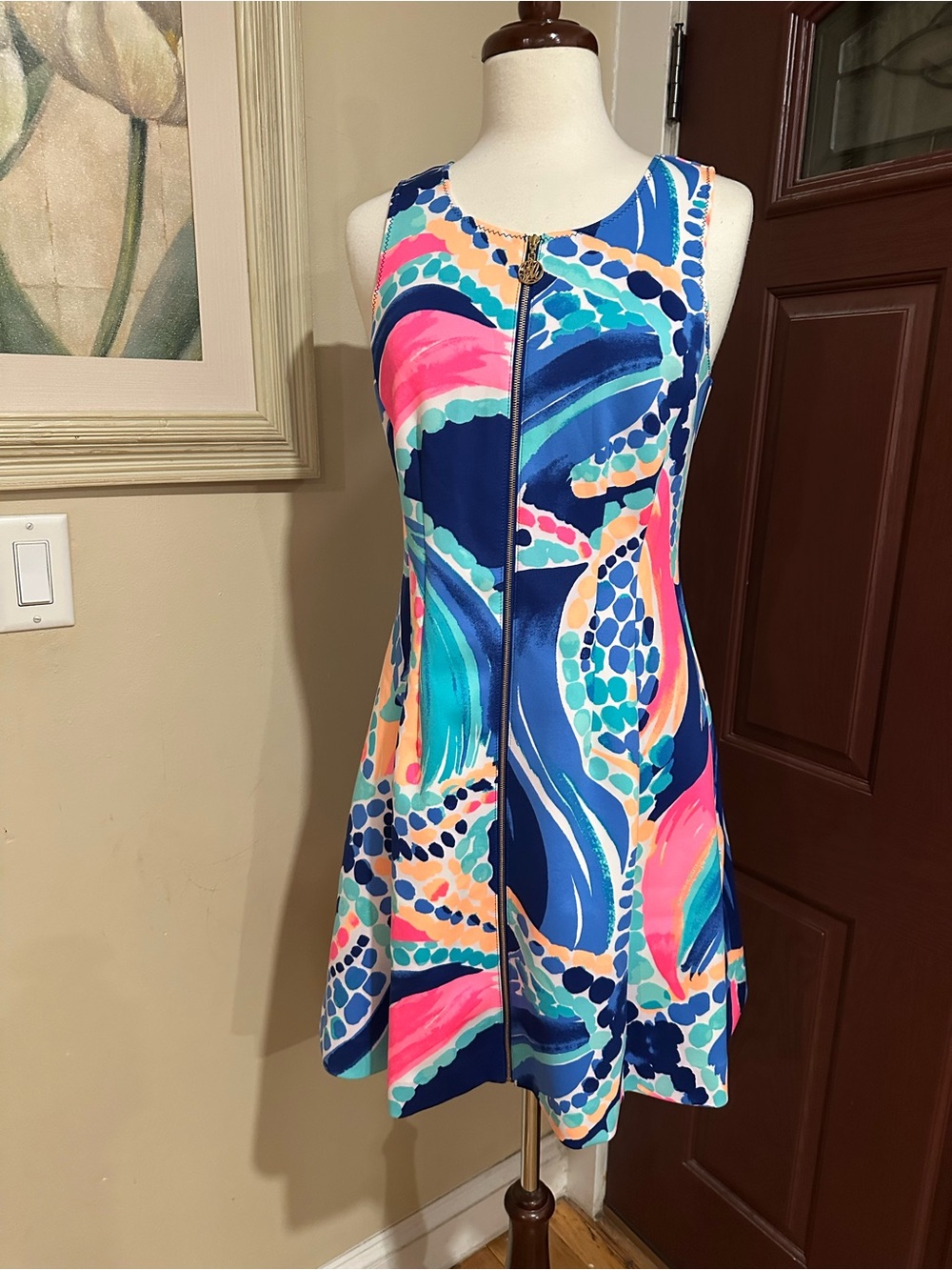 Lilly Pulitzer Ocean Jewels Neon Sally Scuba Knit Zip Fit & Flare Dress Medium